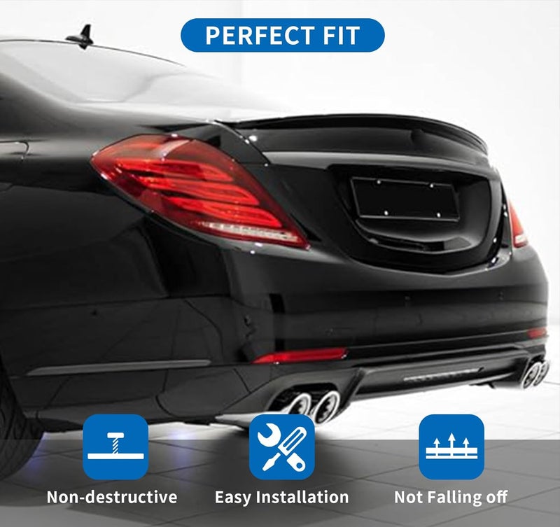 BDBO جناح سبويلر خلفي لسيارات مرسيدس بنز S Class W222 سيدان (2014-2020) S450 S550 S560 S63 4 أبواب 2015 2016 2017 2018 2019 جناح سبويلر صندوق السيارة، تصميم من ألياف الكربون، أداء متميز - Image 5